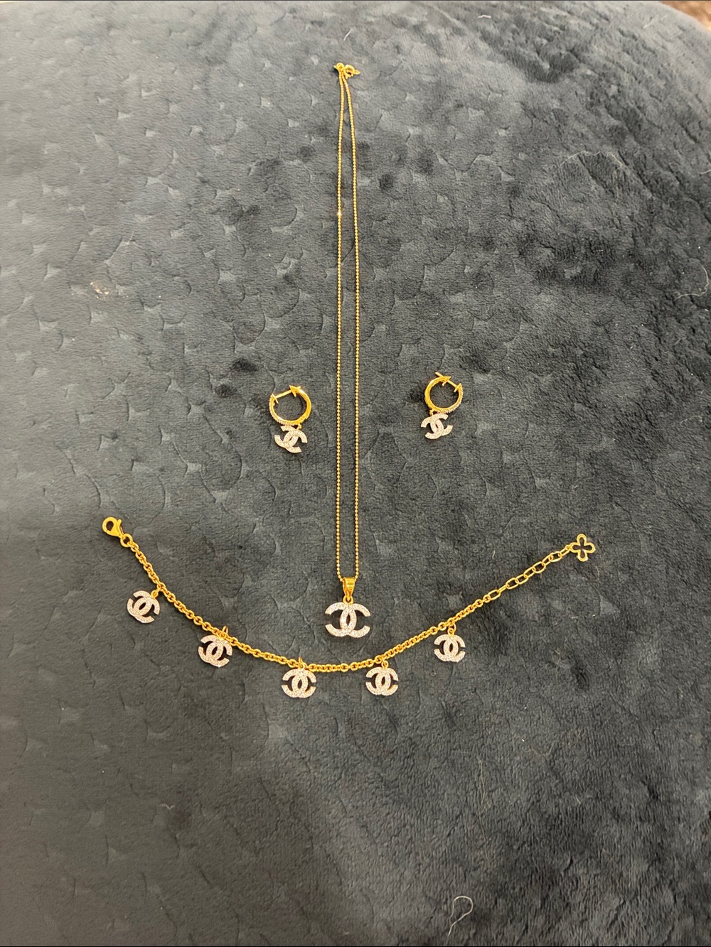 Gold-Tone Interlocking CC Pendant Necklace, Bracelet & Earrings Set